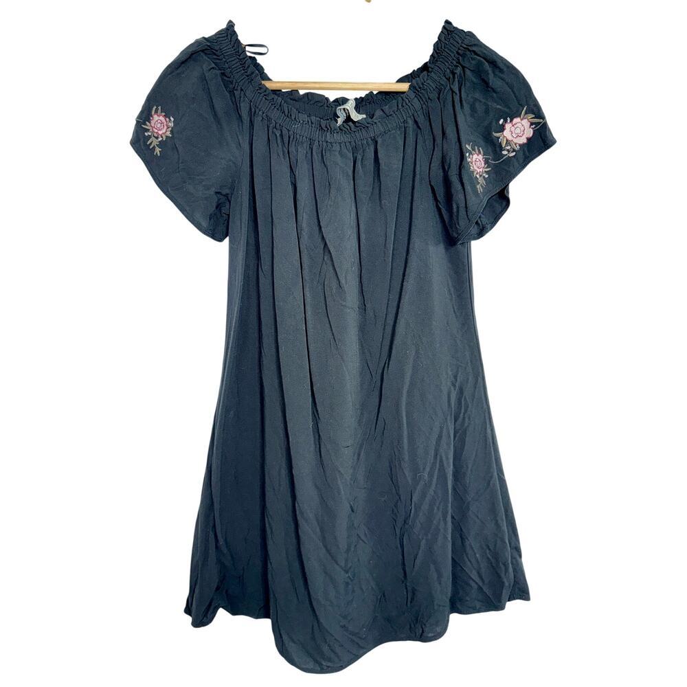 Abercrombie & Fitch Black Pink Green Floral Embroidered Mini Dress Womens Size M